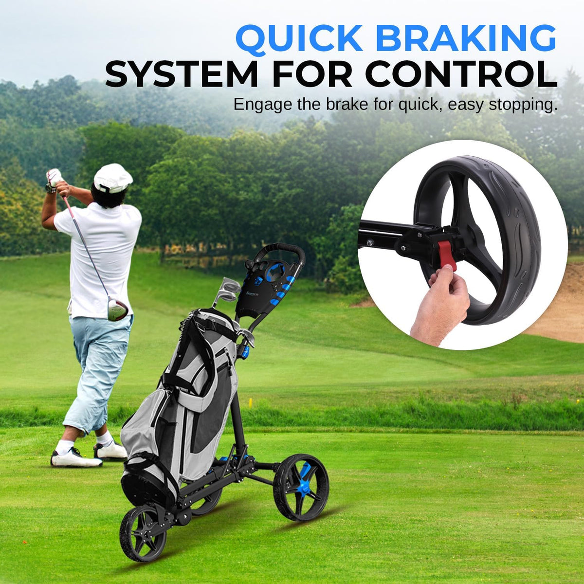 Golf Push Pull Cart – Lightweight, Foldable, Bag Holder with Adjustable Handle, Caddy Accessories, Compact Folding