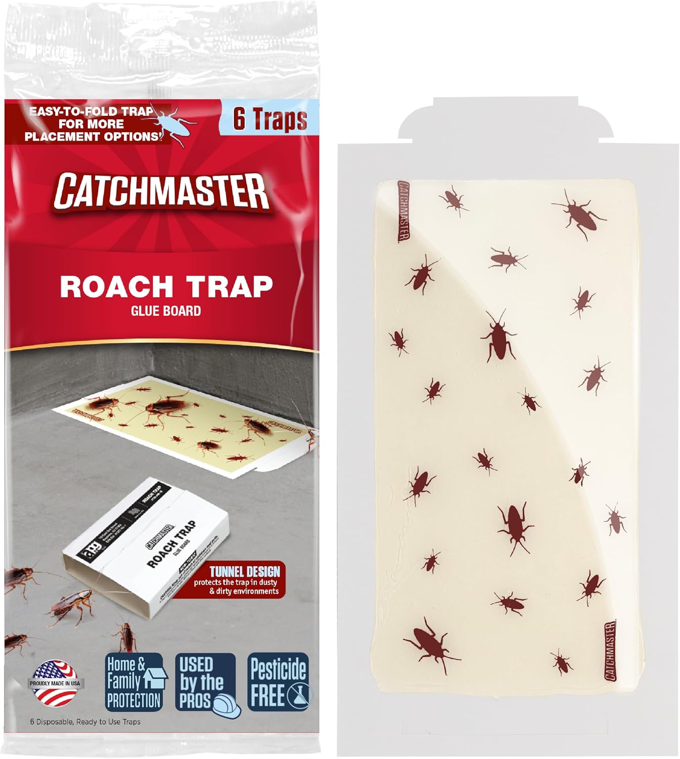 Roach Trap Glue Boards 6-Pk, Adhesive Bug Catcher, Insect & Roach Killer, Scorpion, Spider, Cricket, & Cockroach
