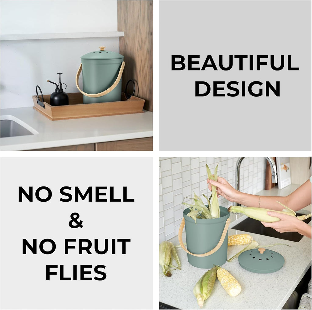 Beautiful Kitchen Compost Bin with Smell Proof Lid - Rust Proof and Odorless Compost Bucket for Your Countertop with