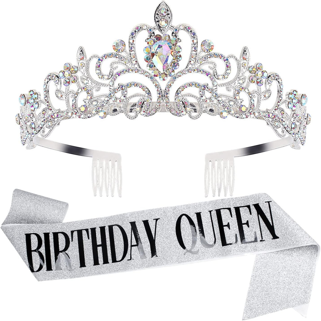 Birthday Queen Tiaras Crown for Women, Girls Princess Crowns for Women, Queen Tiara for Mom, Silver Birth Crown