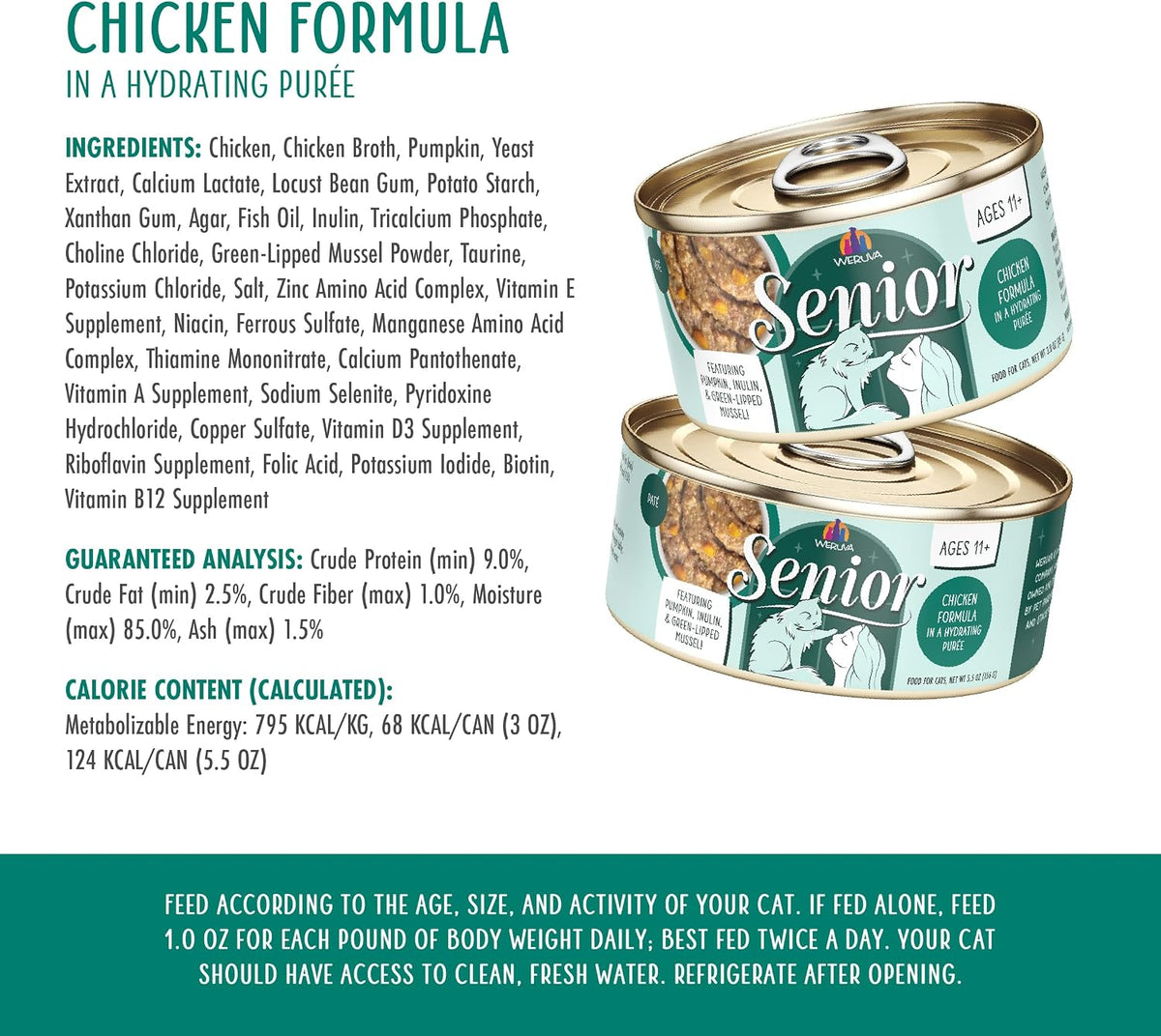 Senior Cat Food, Chicken in a Hydrating Purée, 3oz Can, Pack of 12