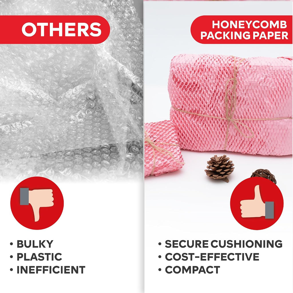 Pink Honeycomb Packing Paper for Moving 12-Inch x 66-Feet Bubble Honeycomb Wrap, Honeycomb Wrapping Paper for Packing