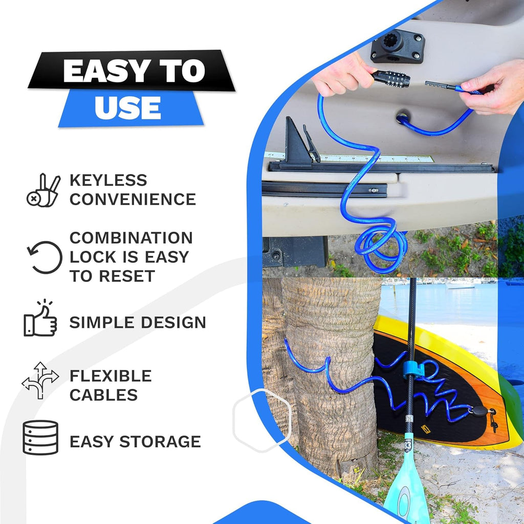 Coiled Security Cable Lock (5ft to 25ft) with Combination, 15ft | Weatherproof, Resettable Combination