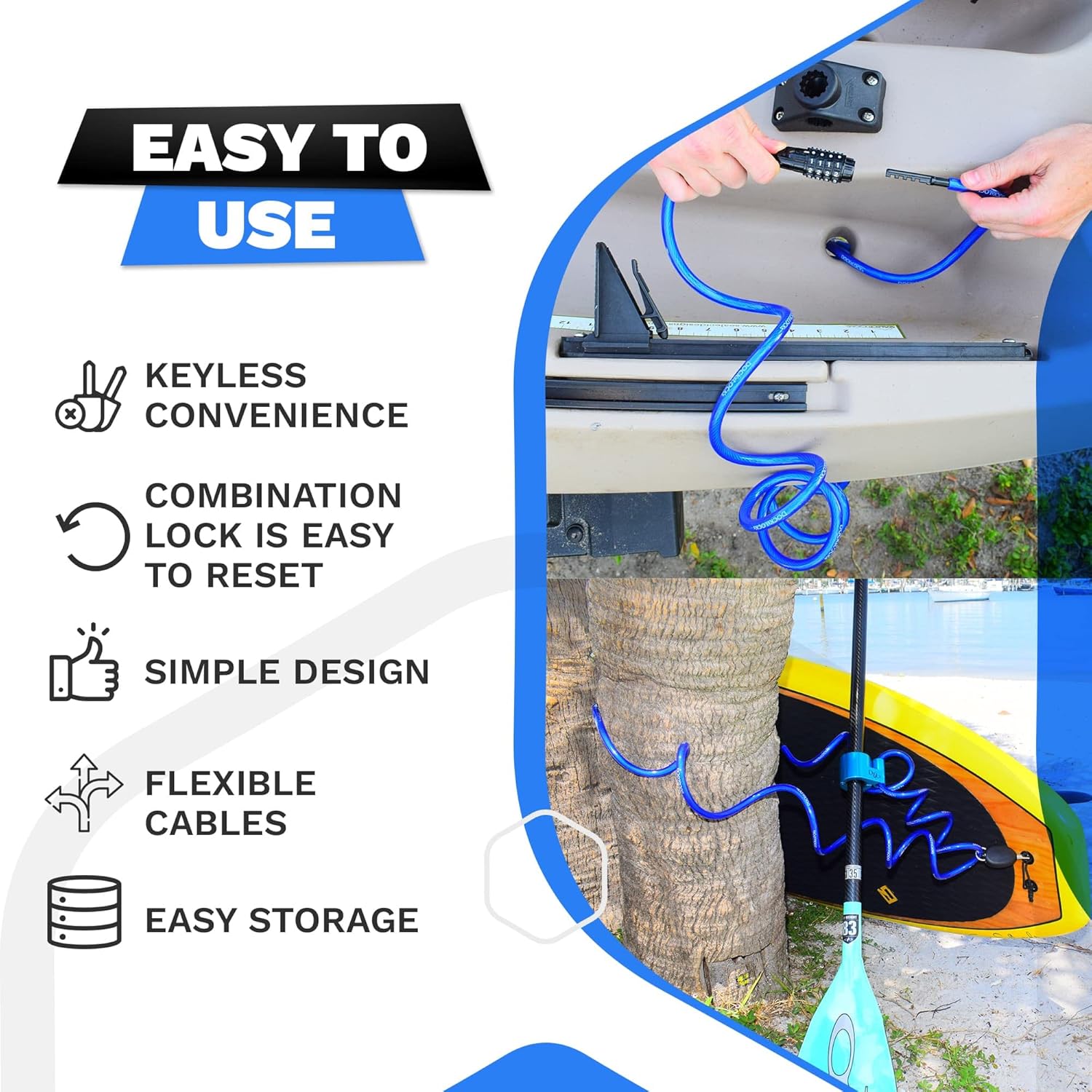 Coiled Security Cable Lock (5ft to 25ft) with Combination, 15ft | Weatherproof, Resettable Combination