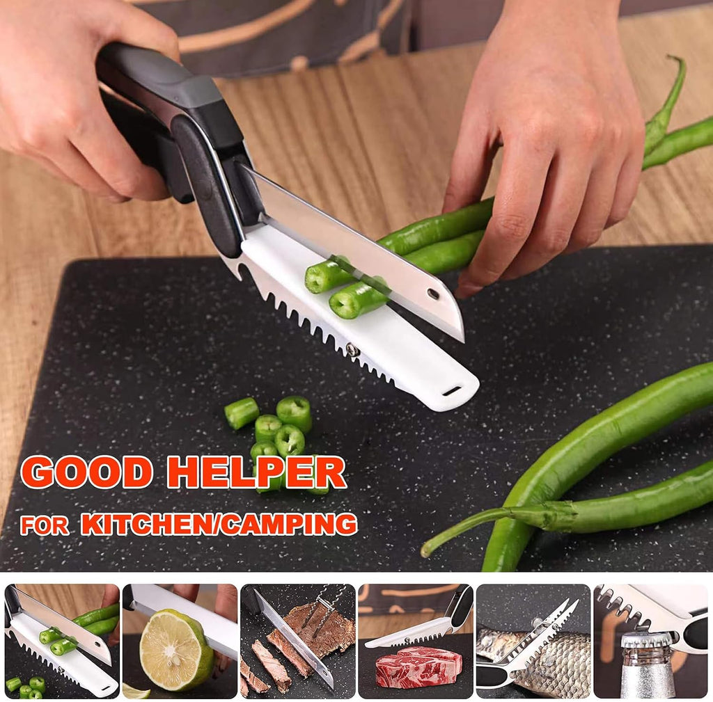 2-in-1 Kitchen Scissors with Replaceable Straight & Wavy Blades, Multi-Functional Kitchen Shears with Integrated