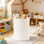58L Tall Cotton Rope Laundry Basket with Handles, White