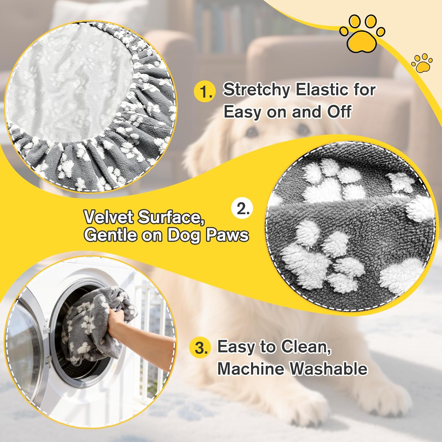 Waterproof Dog Bed Covers Replacement Soft Washable Reversible Dog Bed Sheets with Elastic Band and Lovely Print for
