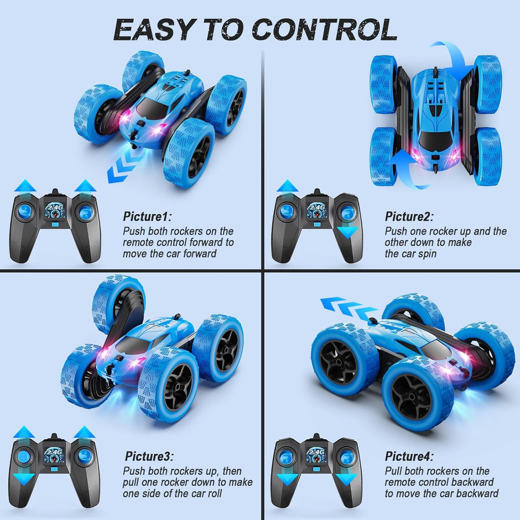 Remote Control Car, RC Cars Toys for Kids Ages 6-12, 4WD Stunt Car with LED Lights & 360° Flips, 2.4GHz, Upgraded