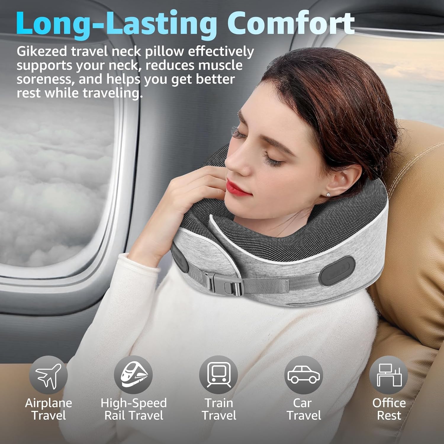Travel Pillows for Airplanes Ergonomic Memory Foam Neck Pillow for Travel - 360° Head & Neck Support for Sleeping on