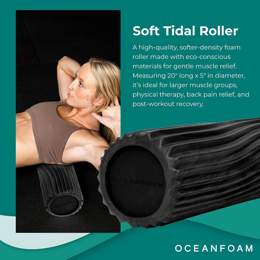 Soft Tidal Roller (Black & Charcoal Marbled) - Low Density Foam Roller for Physical Therapy, Back Pain, Exercise &