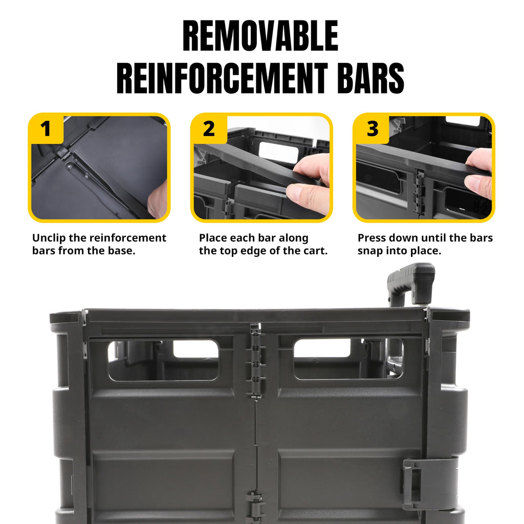 51051 Collapsible Black Rolling Folding Dolly Cart for Teachers - Multi-Functional Dolly with Extra Storage Durable