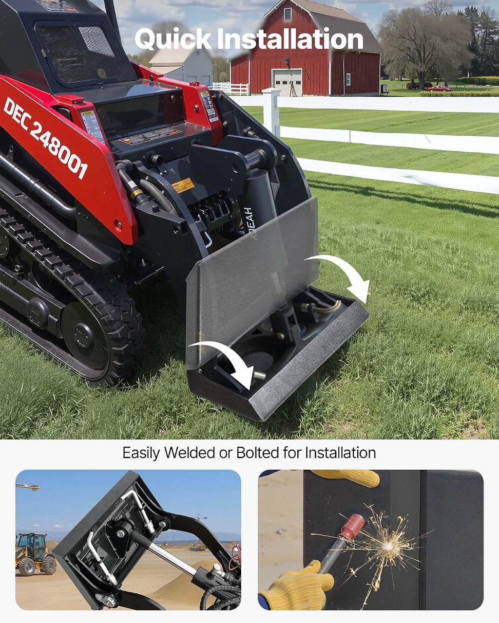1/4" Mini Skid Steer Mount Plate, Universal Quick Attach Mount Plate, Easy to Bolt, 1500lbs Load Capacity, Heavy Duty