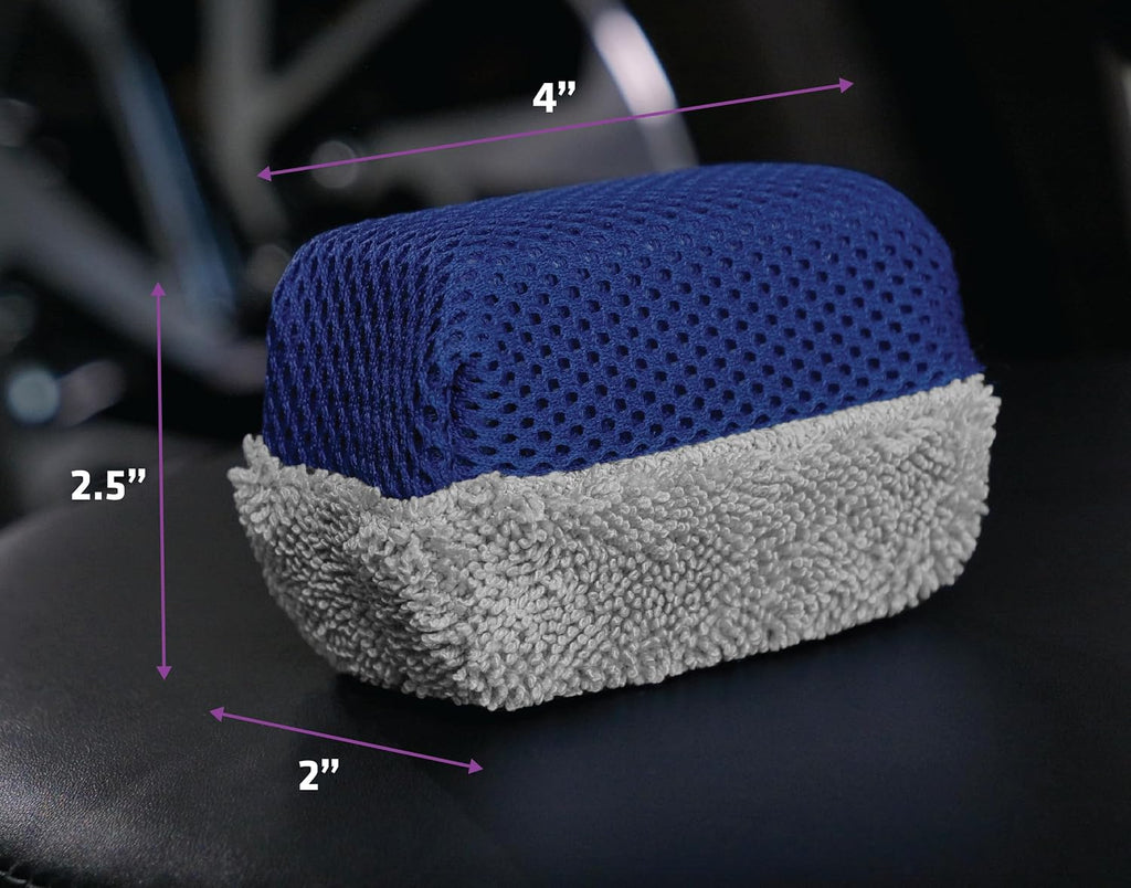 Tire Shine Applicator Sponges for Car Detailing, 2 Pack | Multi-Purpose, Mesh, Microfiber, and Non-Soak-Through Liner