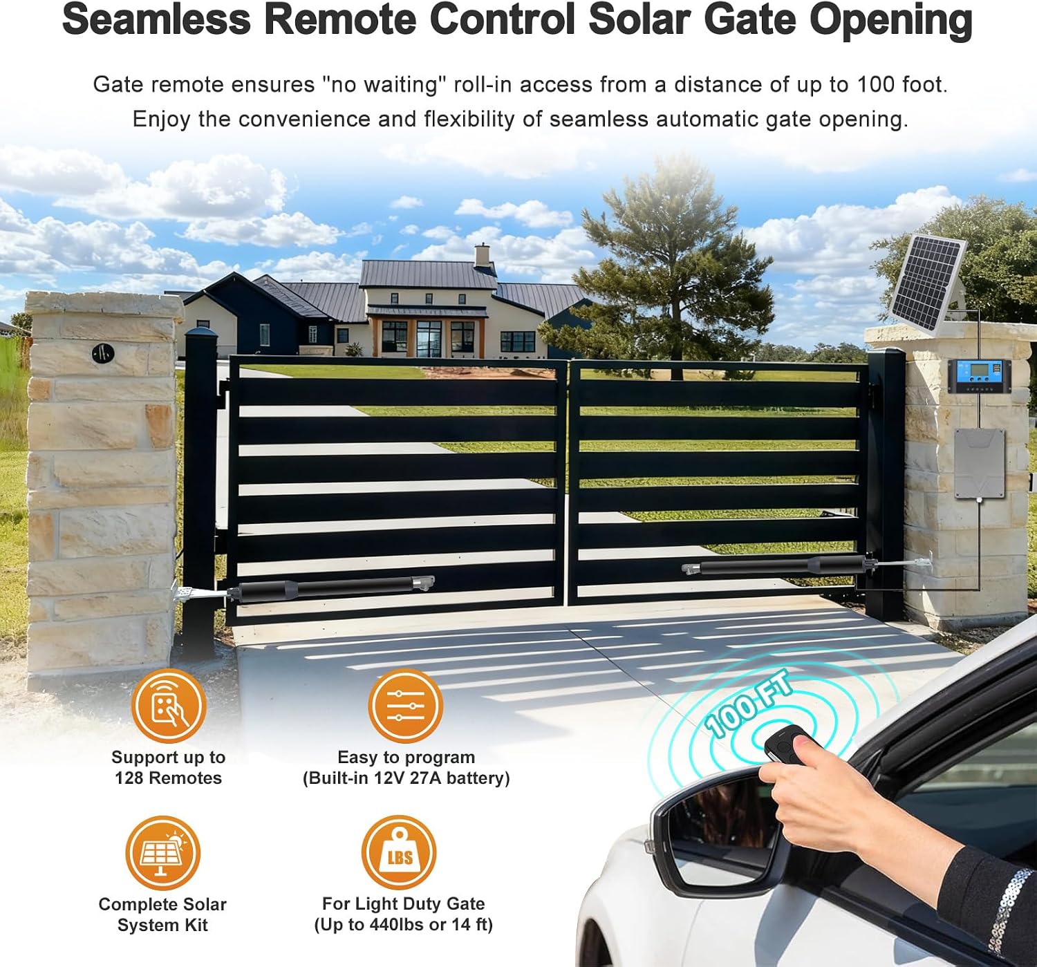 C01-L Solar Gate Openers with Batteries & Solar Panel for Dual Swing Gate Up to 14ft Long or 440lb Per Arm, Automatic