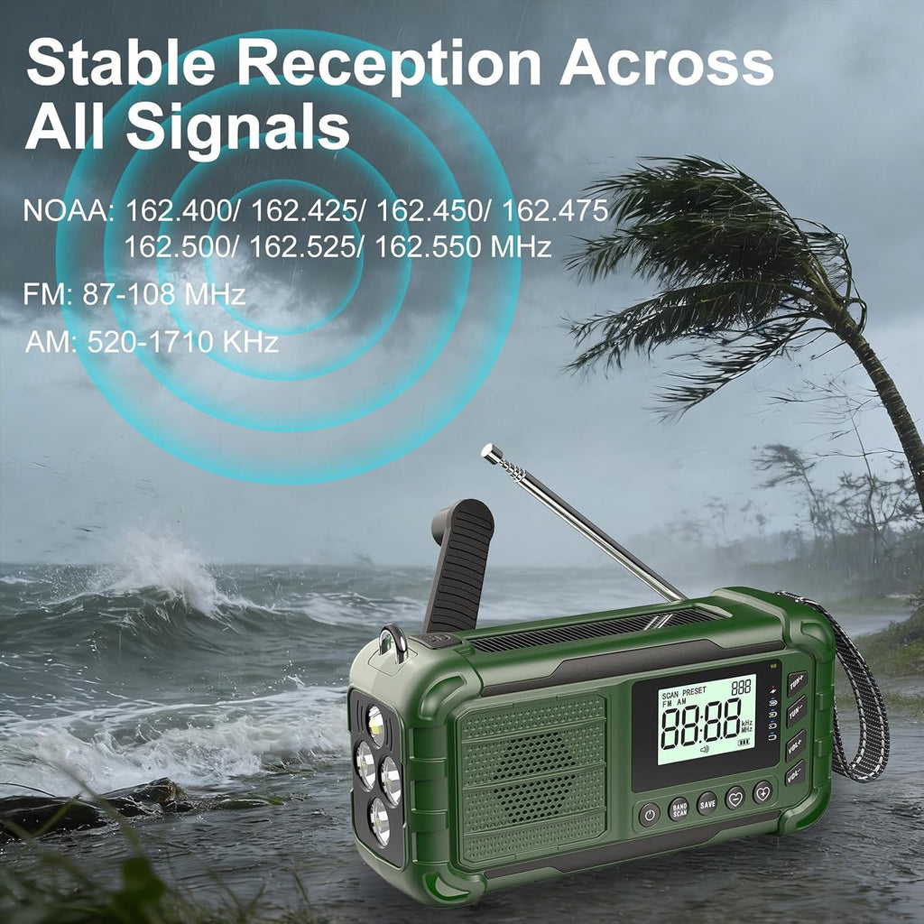 NOAA Weather Radio Emergency, 10000mAh Solar Hand Crank Radio | Replaceable Battery, AM/FM Battery Operated, USB-C