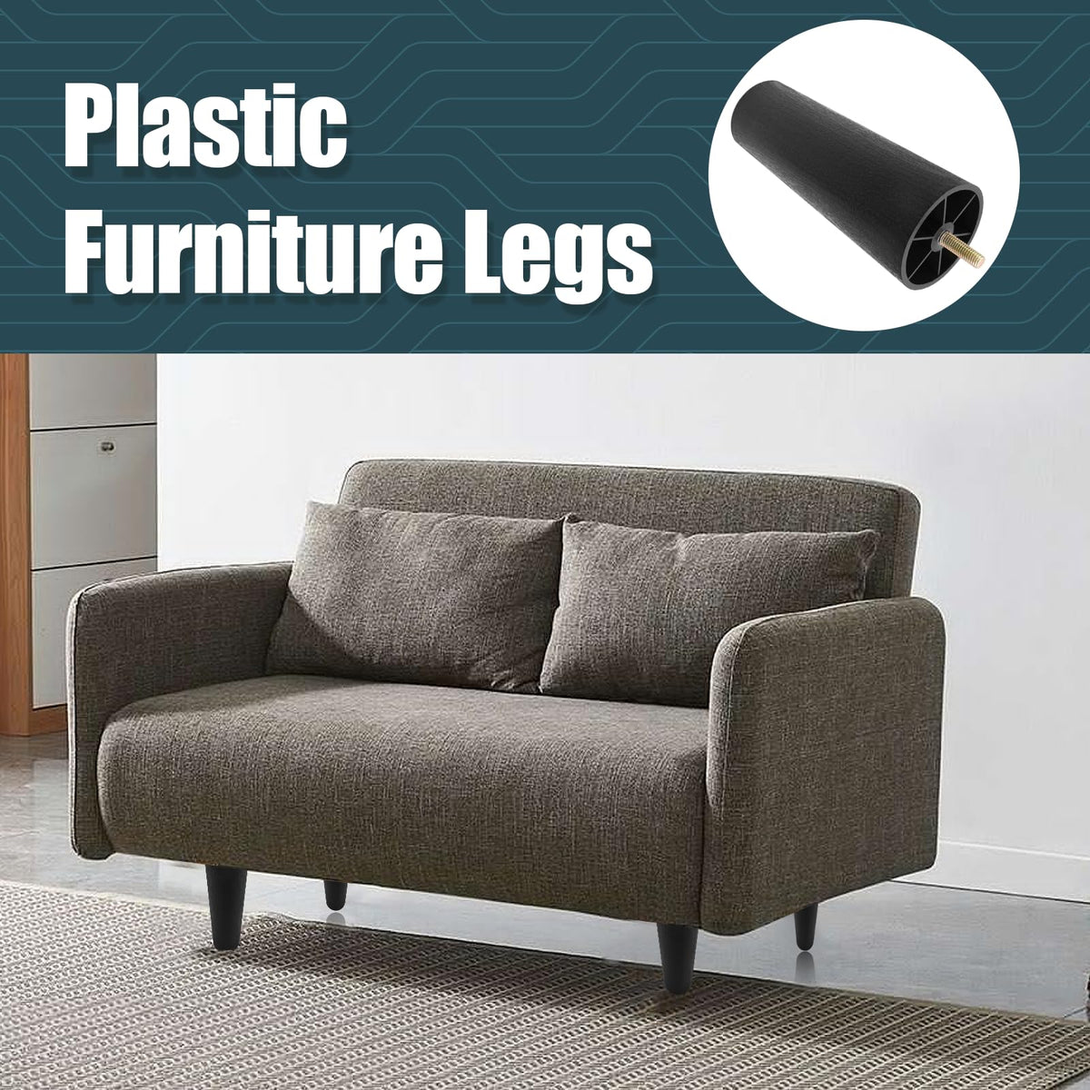 6 Inch Plastic Table Legs, Black Couch Leg, 4 Pcs