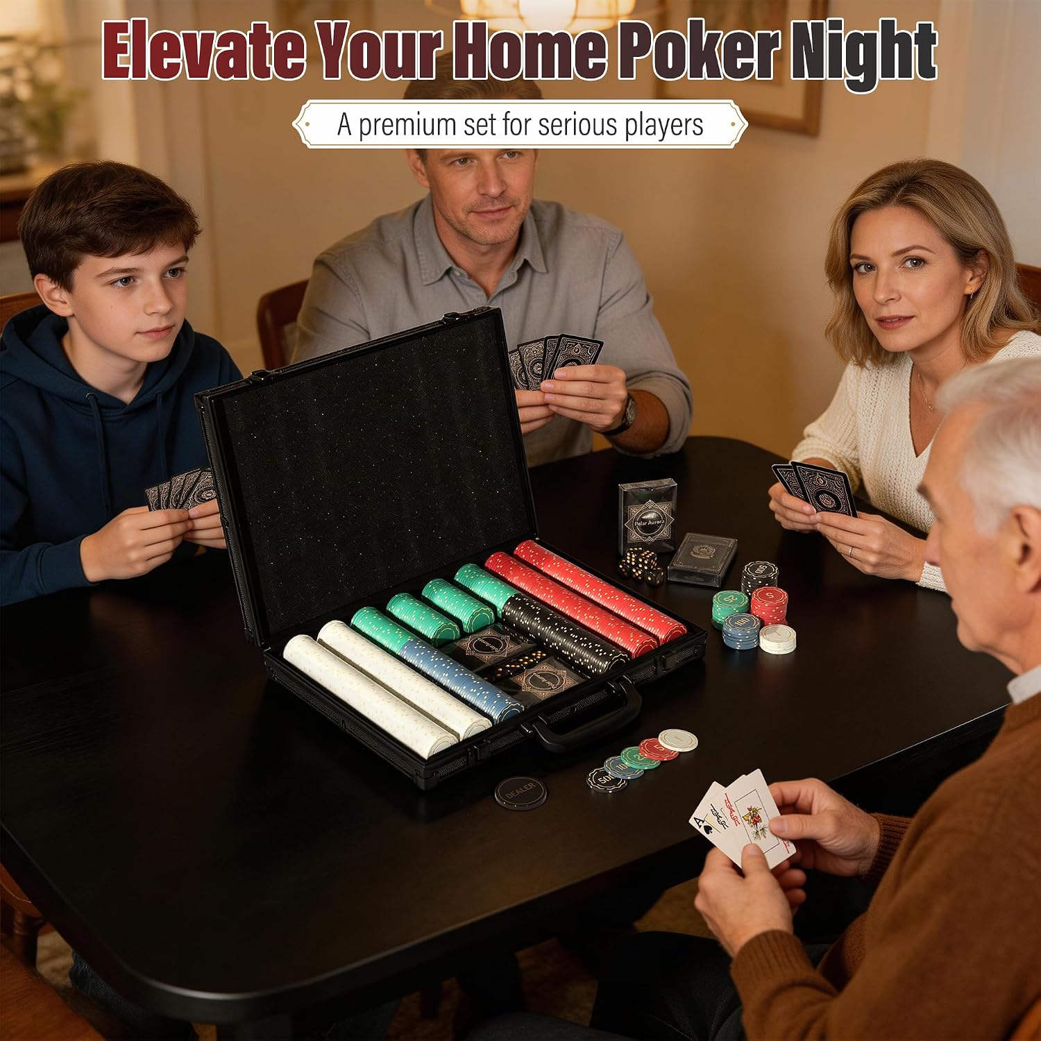 Poker Chips,Gold Dark Poker Set with Black Aluminum Case,Modern Design 11.5 Gram Poker Chip Set for Texas Hold'em