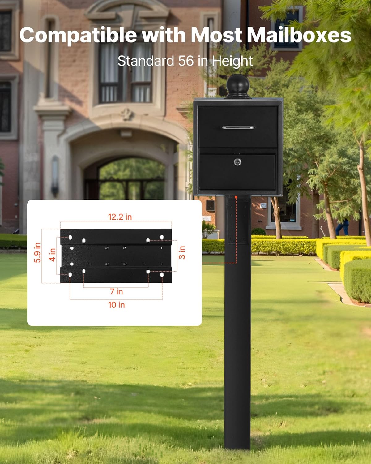 Mailbox Post, 56 x 4 x 4 Inches, Aluminum In-Ground Mounting Mail Box Stand with Universal Plate Bracket, Heavy Duty