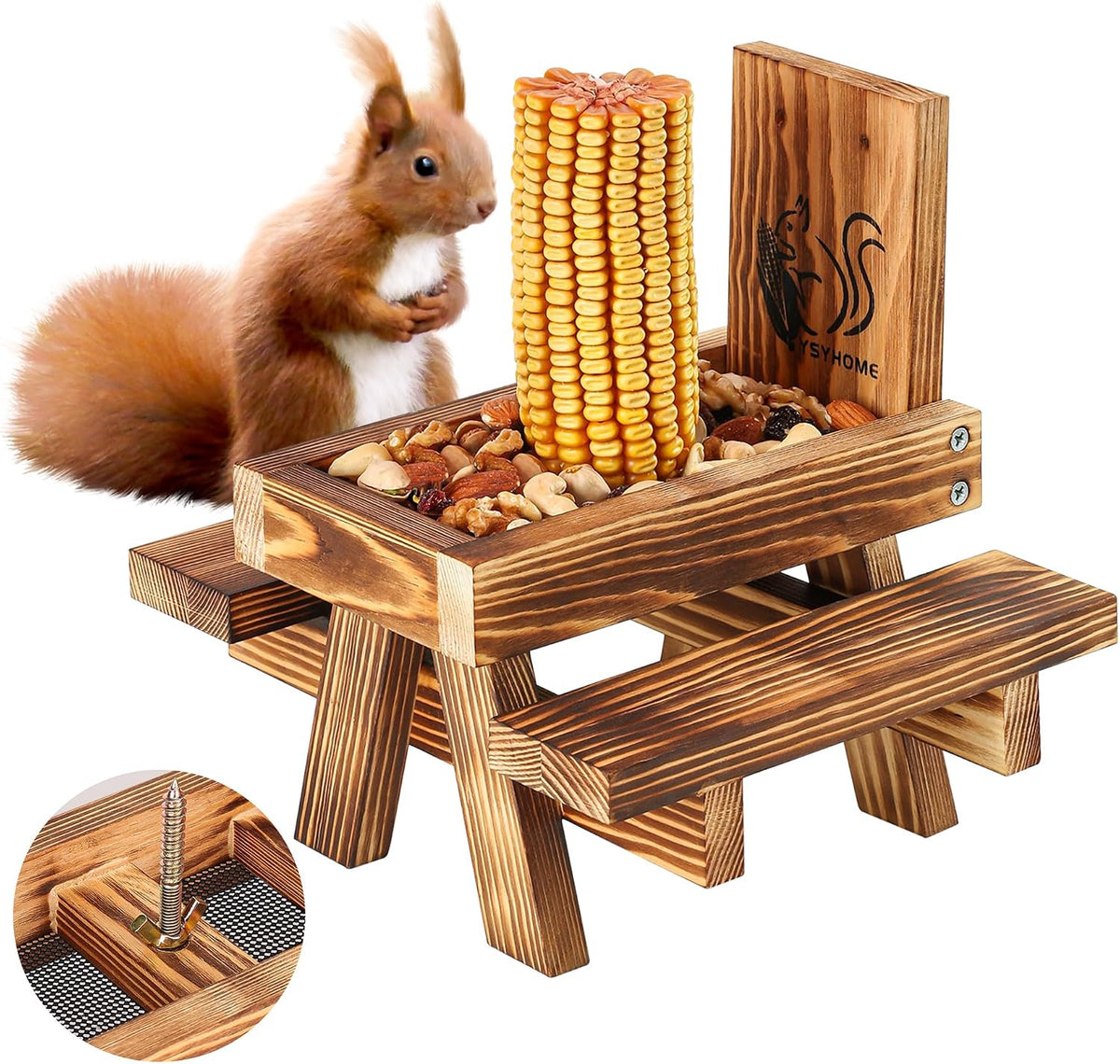 Squirrel Feeder for Outside,Carbonized Squirrel Picnic Table Feeder