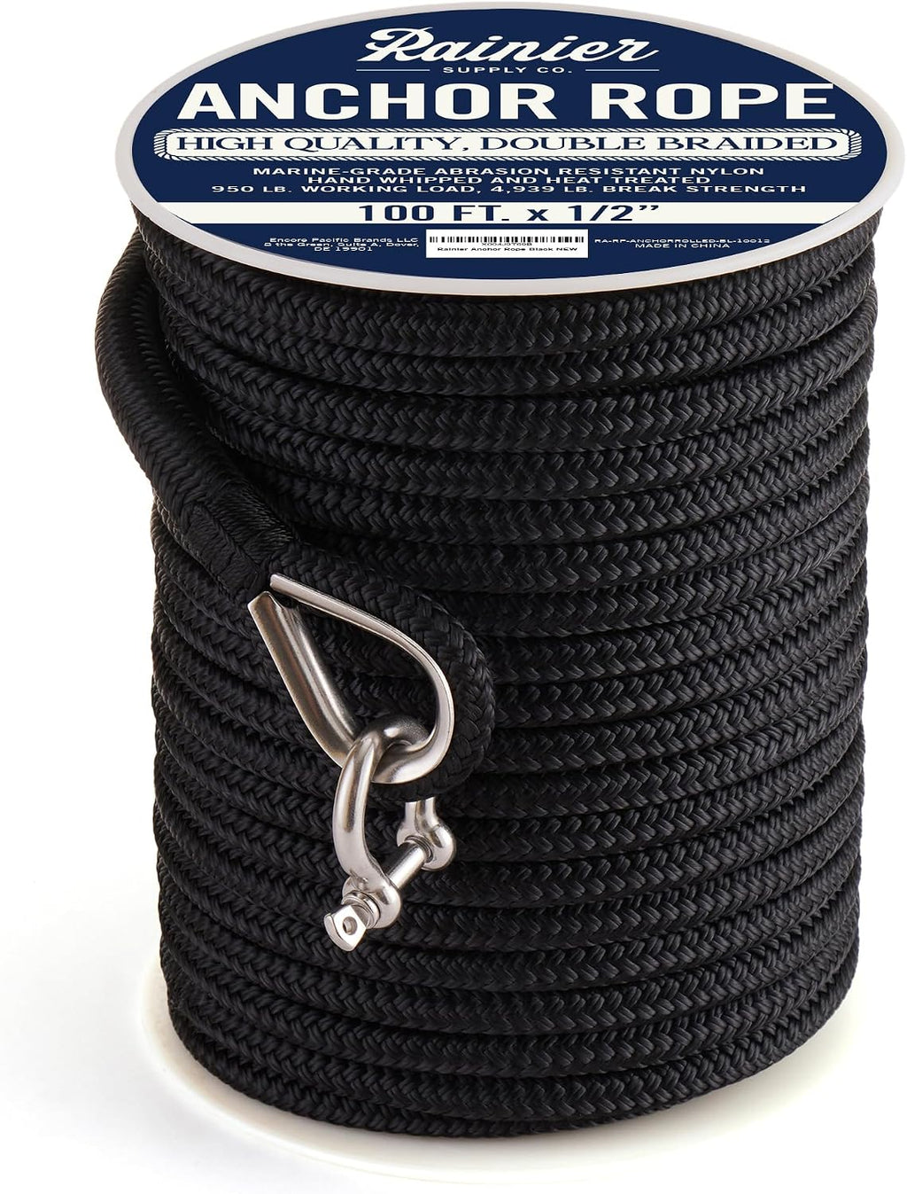 RainierSupplyCo Boat Anchor Rope - Double Braided Marine Rope Anchor Line - 100/150 / 200/300 ft Nylon Boating Line