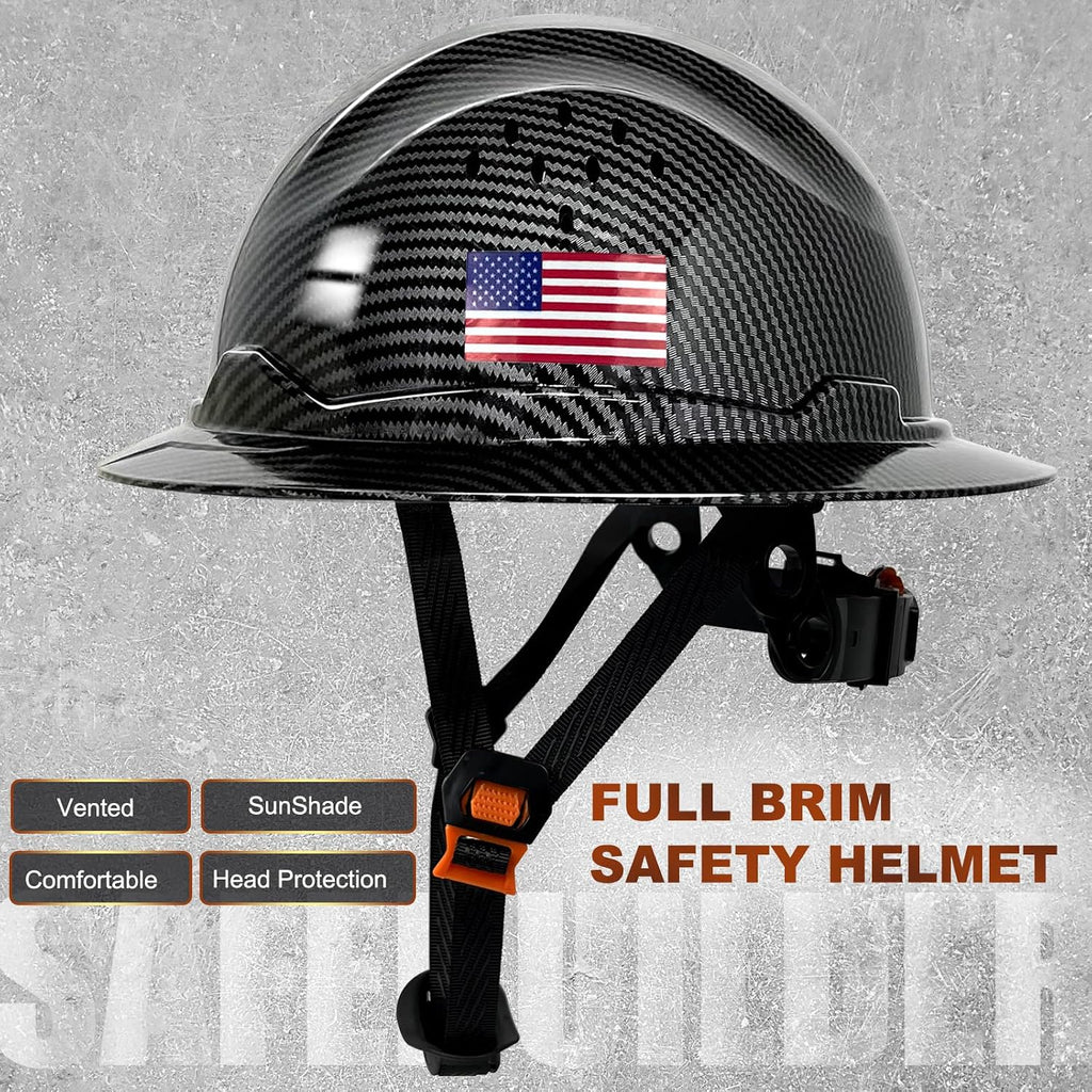 SBD-G1C Construction Full Brim Safety Helmet HDPE Hard Hat Vented Hardhats Sunshade Carbon Fiber Pattern Industrial