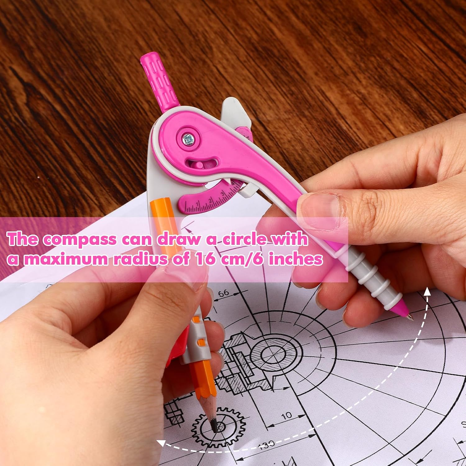 1 Set Plastic Geometry Math Set 7 Pcs Includes 6'' / 4 '' Protractor, Drawing Compass, 45/60 Degree Triangle Rulers