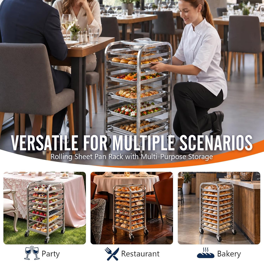 10-Tier Bun Pan Rack with Wheels for Home Use | 1/2 & 1/4 Sheet Pan|Baking Bread Cooling Rack|Speed Bun Pan Rack|Home