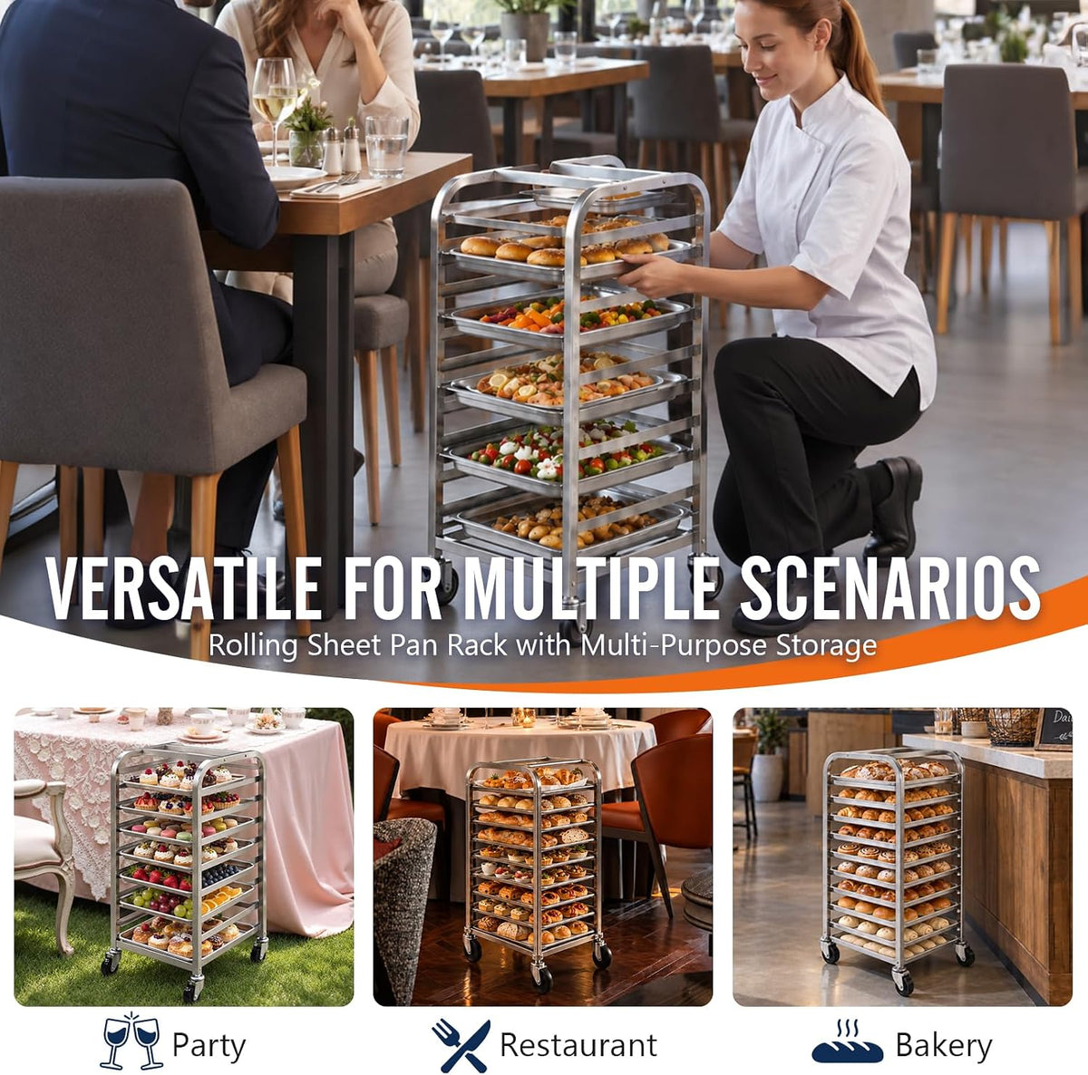 10-Tier Bun Pan Rack with Wheels for Home Use | 1/2 & 1/4 Sheet Pan|Baking Bread Cooling Rack|Speed Bun Pan Rack|Home