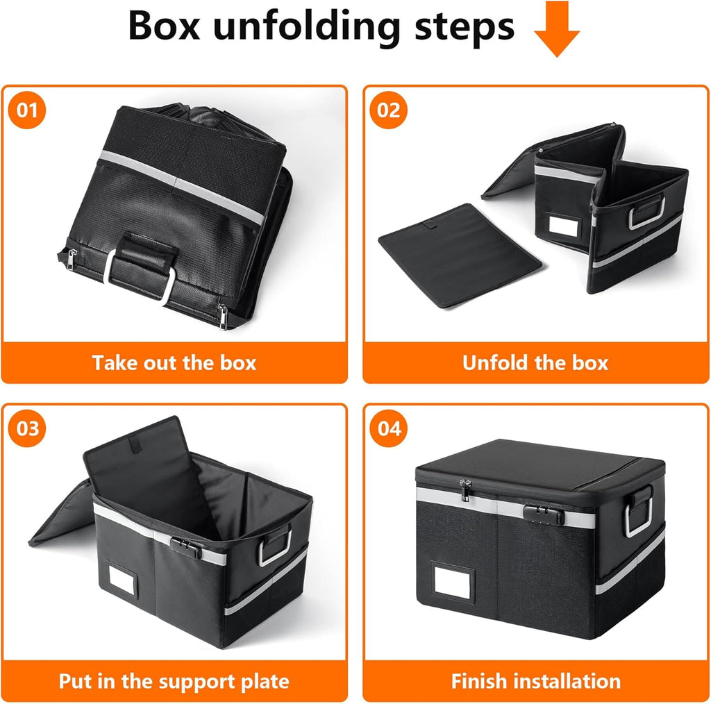 Fireproof Waterproof Document Box with Lock Collapsible Portable File Organizer Hard Shell Storage for Hanging Letter