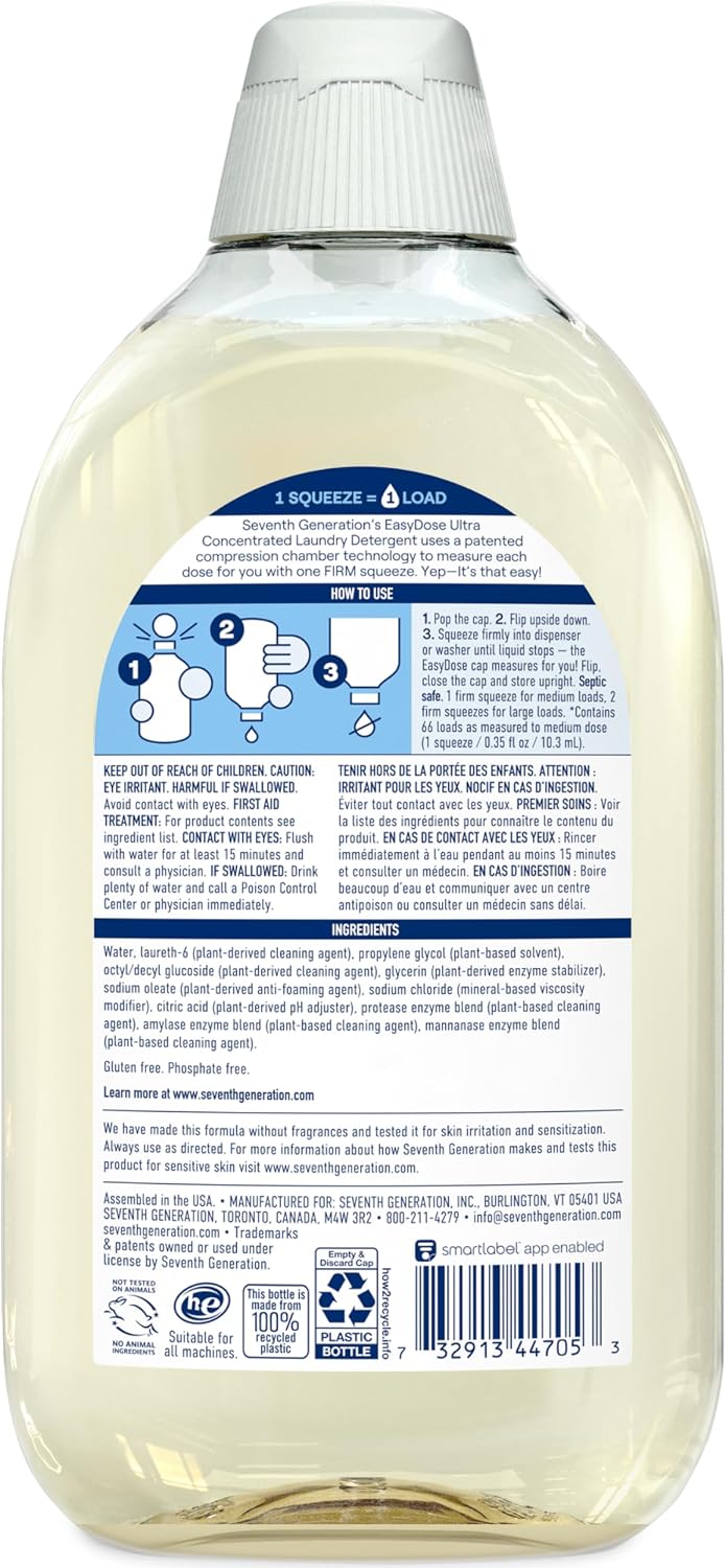 Laundry Detergent, Ultra Concentrated EasyDose, Free & Clear, 23.1 Fl Oz