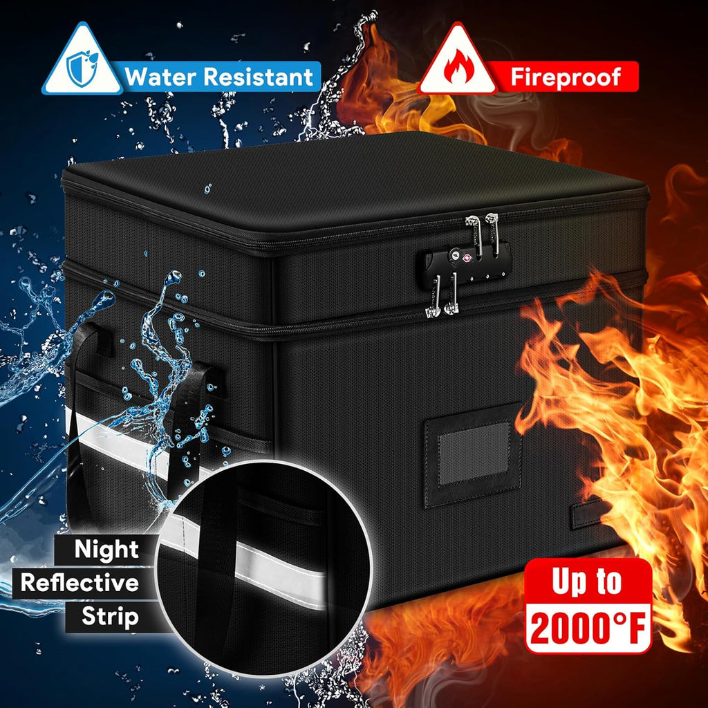 Fireproof File Organizer with Lock, 2 Layer Fireproof Document Box with 5 Tab Inserts, Portable Office File Cabinet