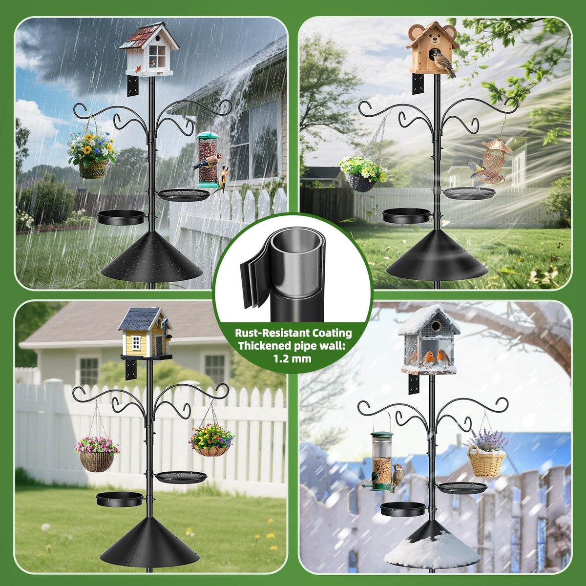 Upgraded Heavy Duty Bird Feeder Pole, 92 Inch Squirrel Proof Adjustable Bird Feeding Station,1 Inch Dia Bird House