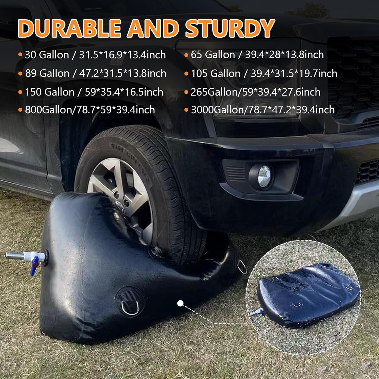 Water Storage Bladder, Water Tank 65 Gallon Foldable Portable Water Storage, Large Water Storage Containers with 3/4"