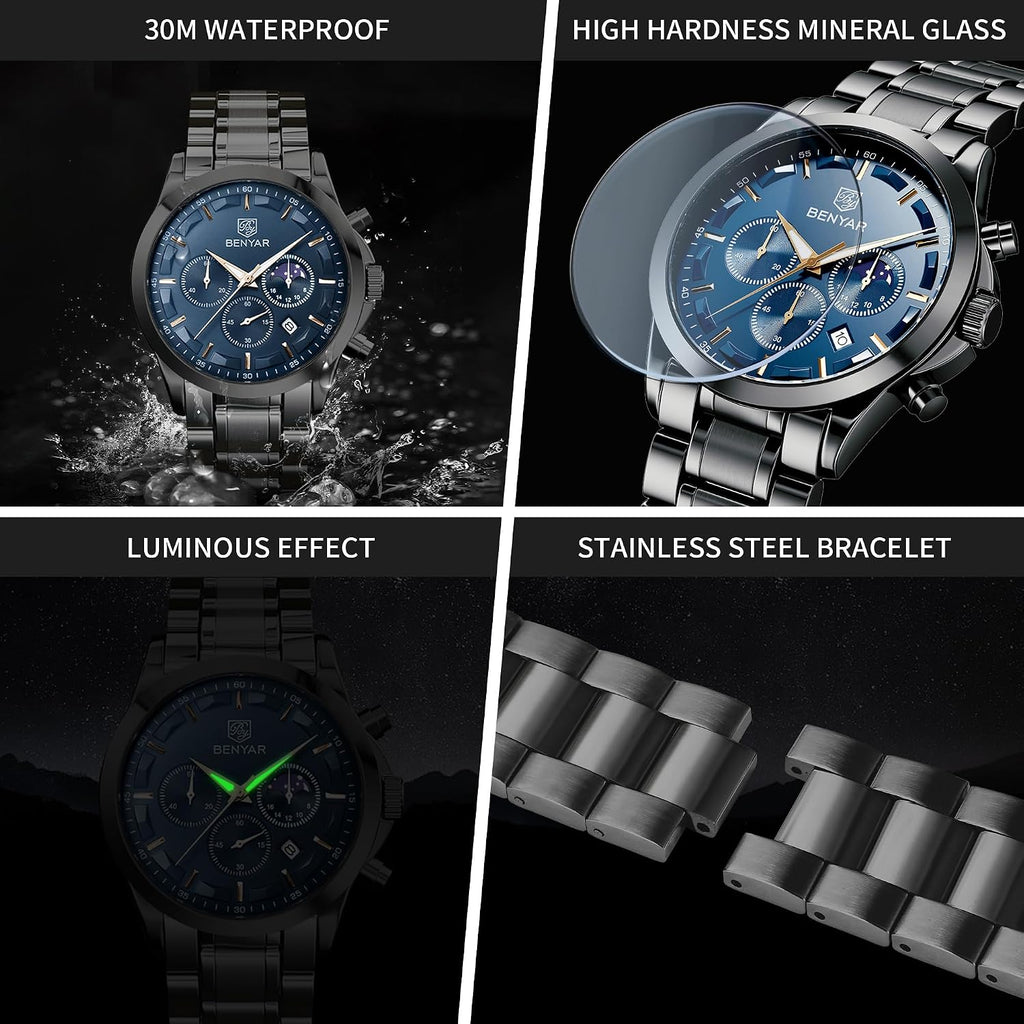 Mens Watches Analog Quartz Chronograph Waterproof Wrist Watches for Men Fashion Business Work Casual Sport Designer