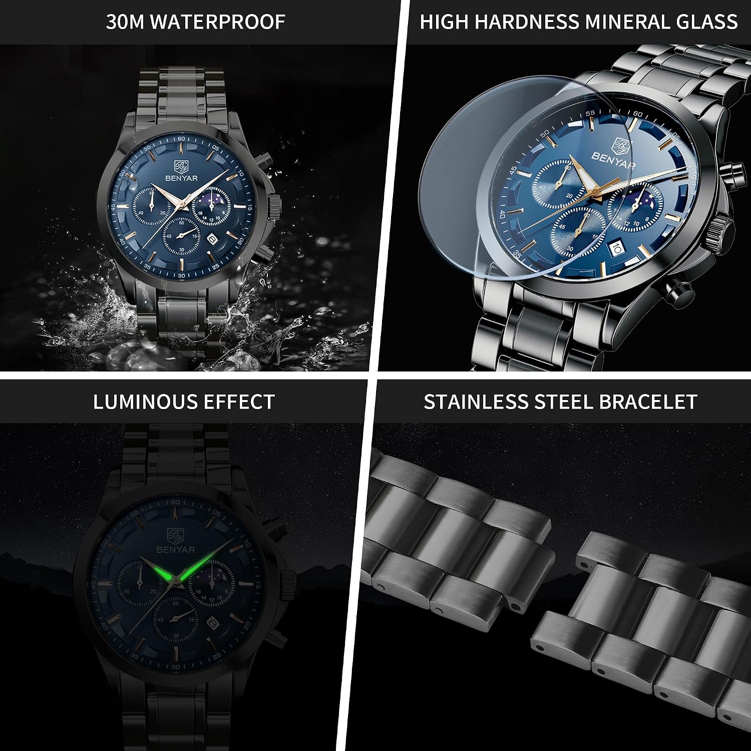 Mens Watches Analog Quartz Chronograph Waterproof Wrist Watches for Men Fashion Business Work Casual Sport Designer