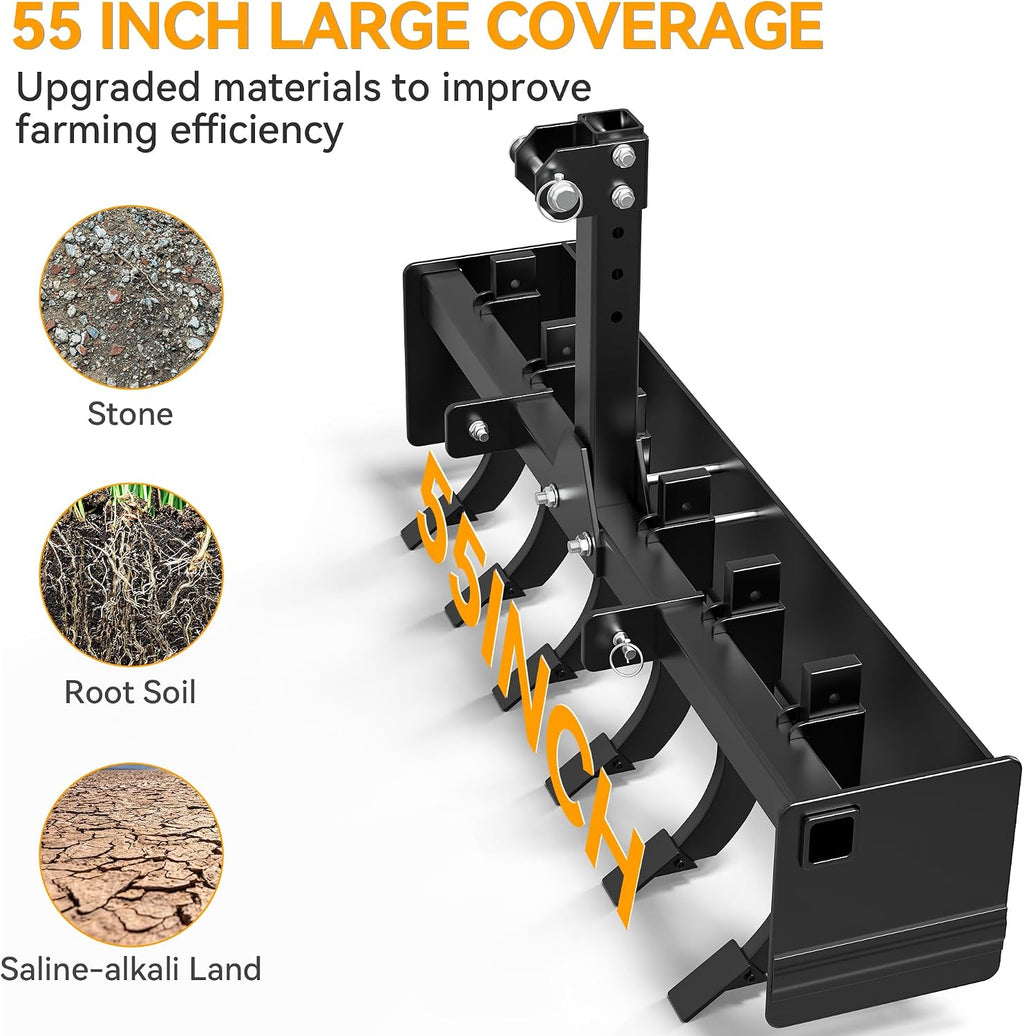 55" Three Point Box Scraper, Tractor Box Blade for Cat1 | Heavy Duty Tractor Attachment