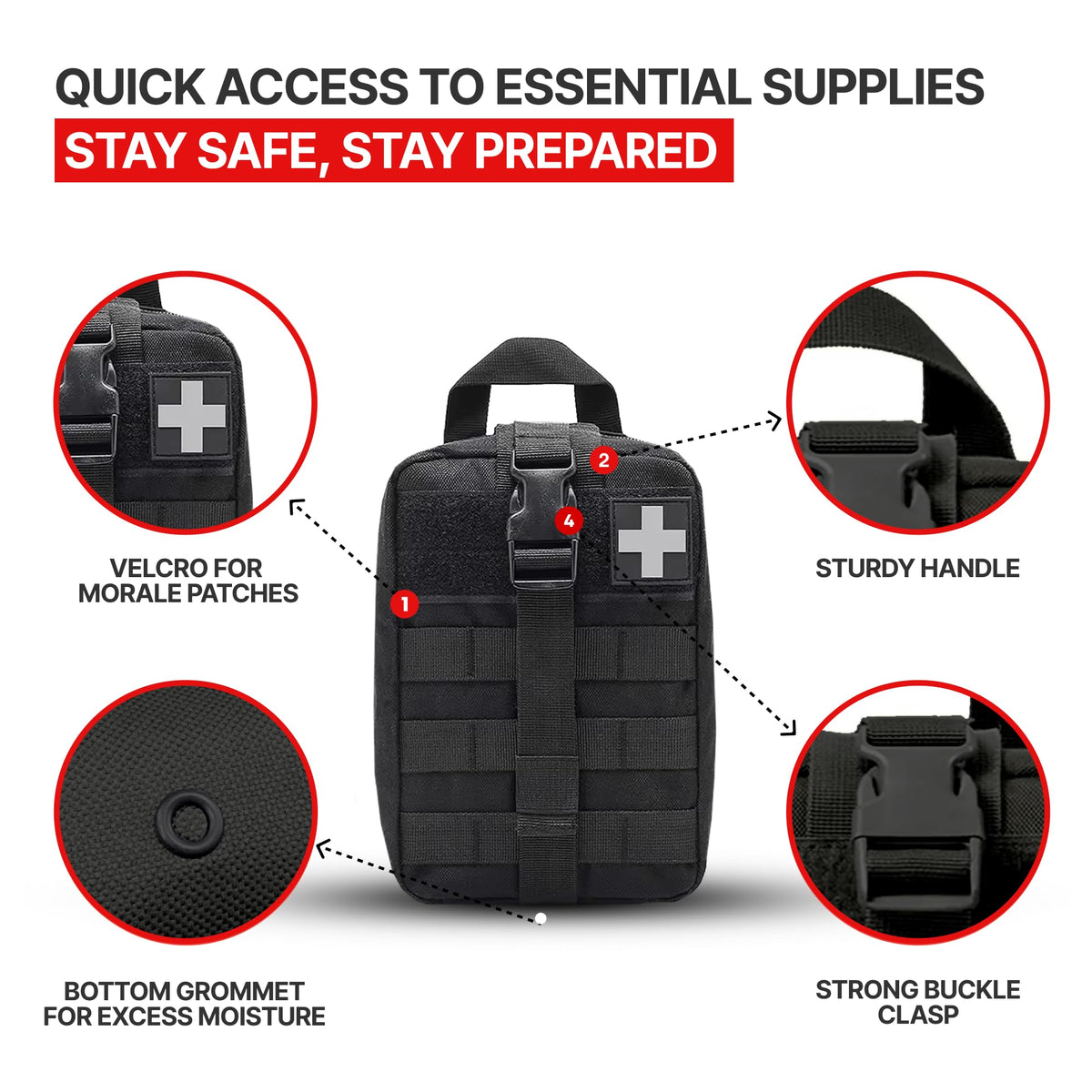 Rip Away MOLLE IFAK Pouch with Quick-Grab Handle-First Aid Kit Trauma Medical Bag-Durable 600D Polyester Emergency