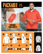 Men's Packable Rain Jacket Waterproof Raincoat with Hood