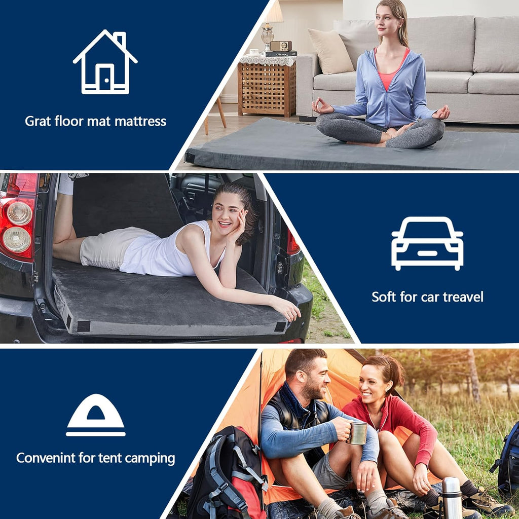 Memory Foam Camping Mattress Pad, CertiPUR-US Sleeping Mat, Portable Roll Up Mattress for Adults, Camping Bed Pads