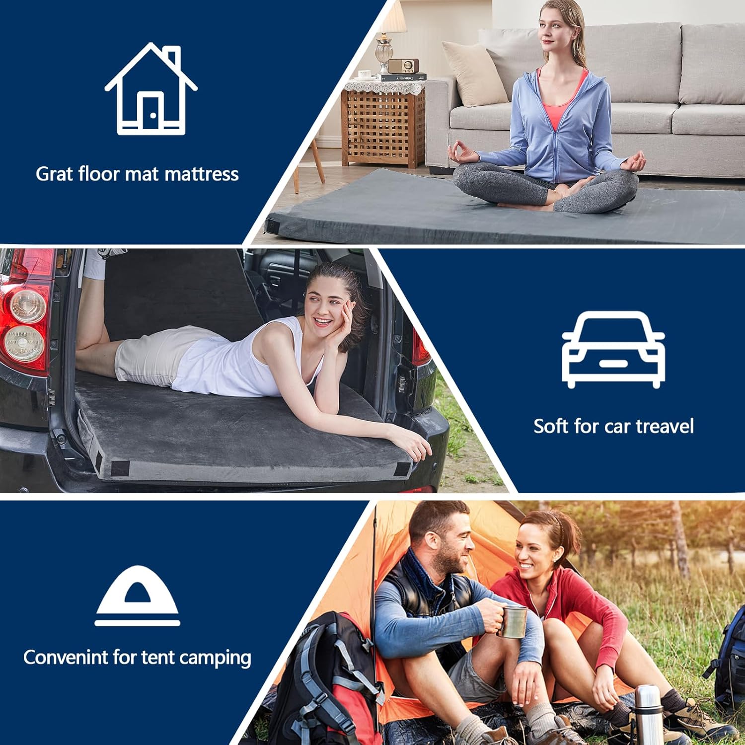 Memory Foam Camping Mattress Pad, CertiPUR-US Sleeping Mat, Portable Roll Up Mattress for Adults, Camping Bed Pads