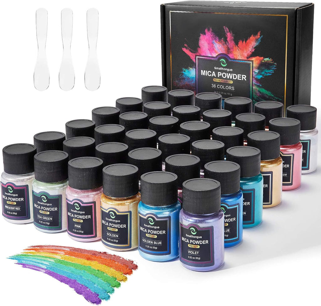 Mica Powder, 36 Colors (10g), Pigment for Epoxy Resin, Soap, Bath Bomb | Complies with ASTM D-4236| For Lip Gloss