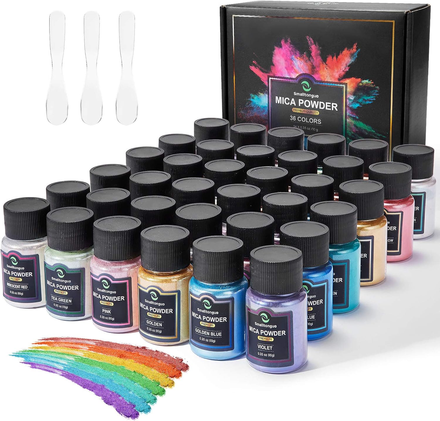 Mica Powder, 36 Colors (10g), Pigment for Epoxy Resin, Soap, Bath Bomb | Complies with ASTM D-4236| For Lip Gloss