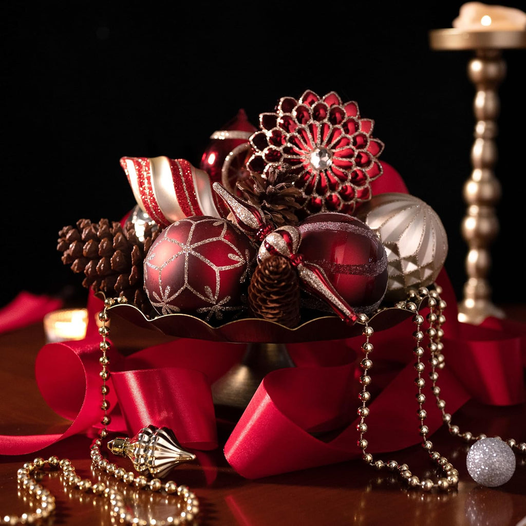 Christmas Tree Ornaments Set, 80ct Burgundy and Gold Shatterproof Christmas Tree Decorations Bulk, Luxury Hanging
