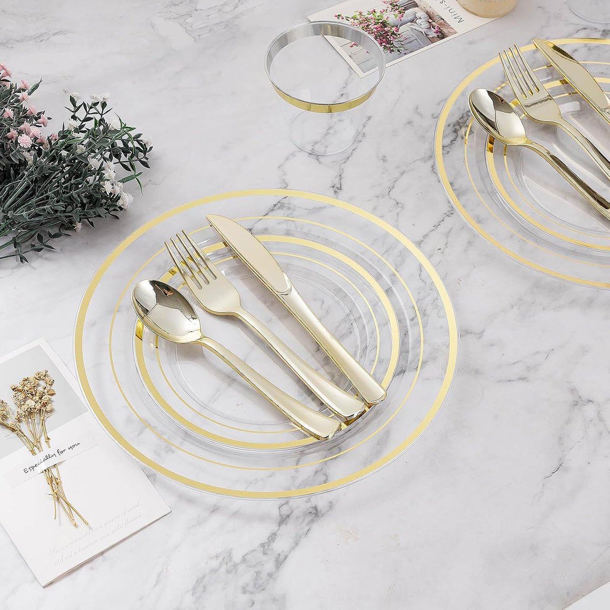 200PCS Clear Gold Plastic Plate, Disposable Party Plates