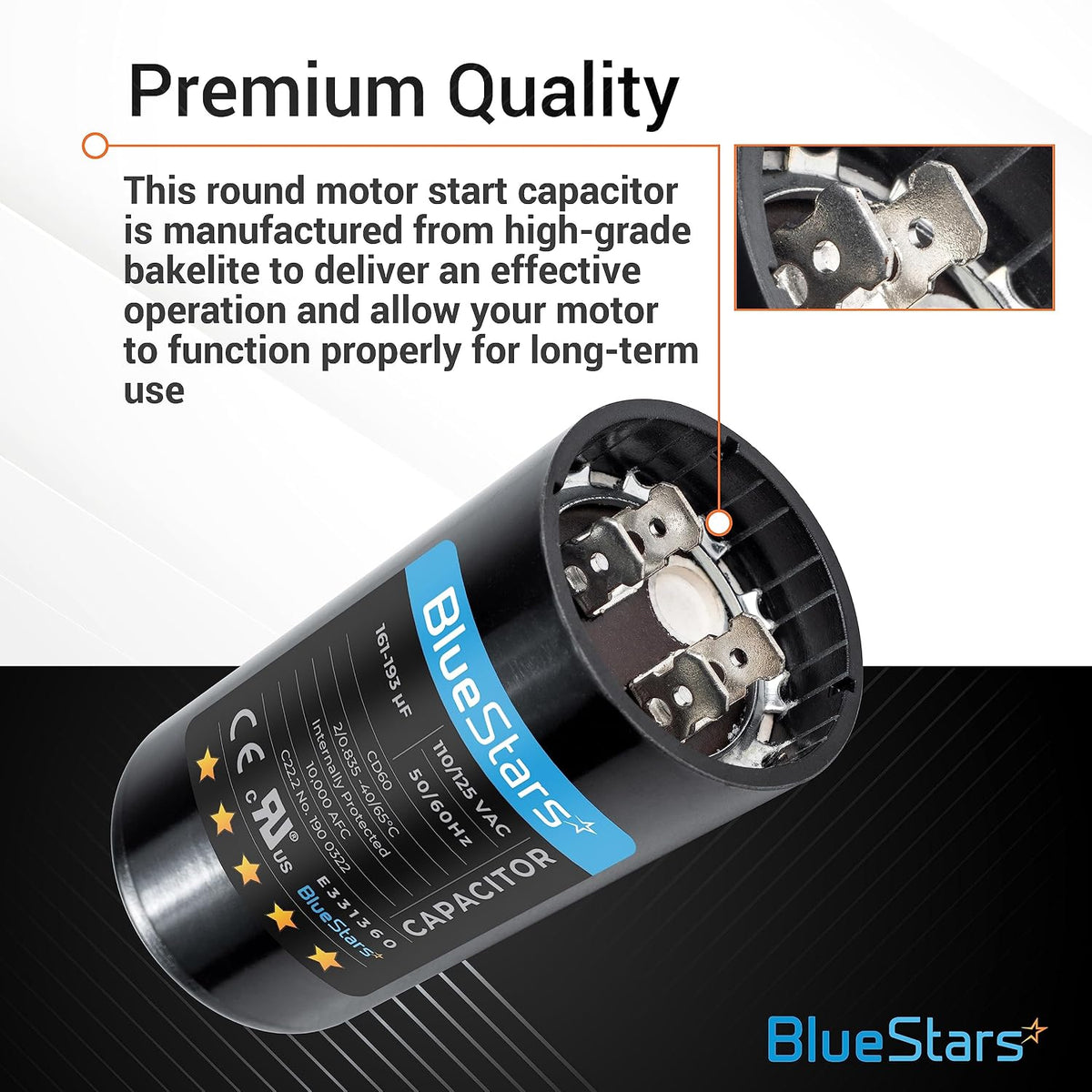BlueStars 2 Packs 161-193 uF MFD 125 VAC Round Motor Well Pump Capacitor