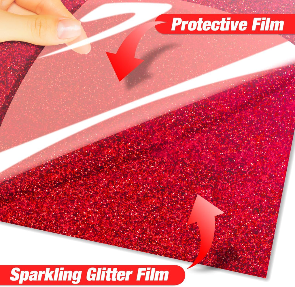 Red Glitter HTV Heat Transfer Vinyl Roll-12 x 10ft Red Glitter HTV Vinyl for T-Shirt Clothing Bags,Glitter Iron on