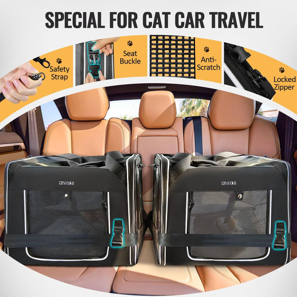 Portable Double Cat Carrier with Litter Box for Multiple Cats