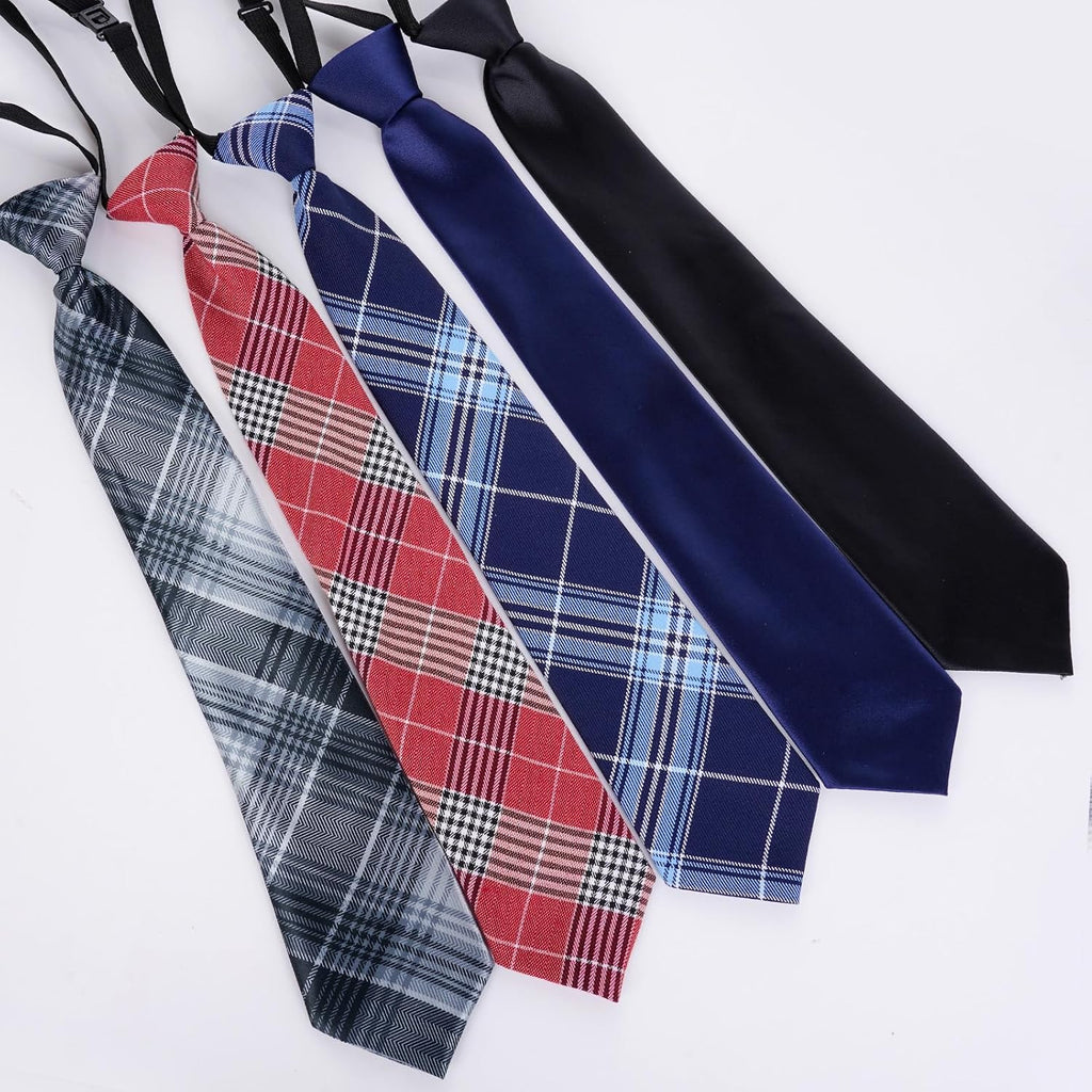 5pcs Boy's Necktie Pre-tied Adjustable Neck Strap Tie for Wedding Graduation School Cosplay Uniforms