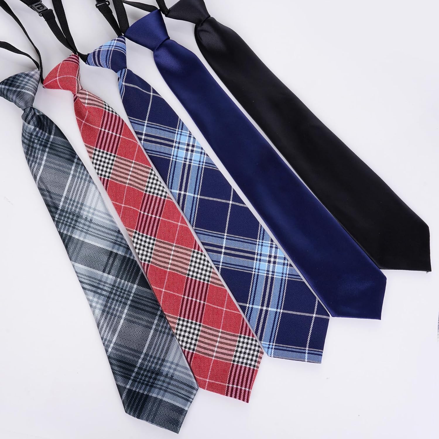 5pcs Boy's Necktie Pre-tied Adjustable Neck Strap Tie for Wedding Graduation School Cosplay Uniforms