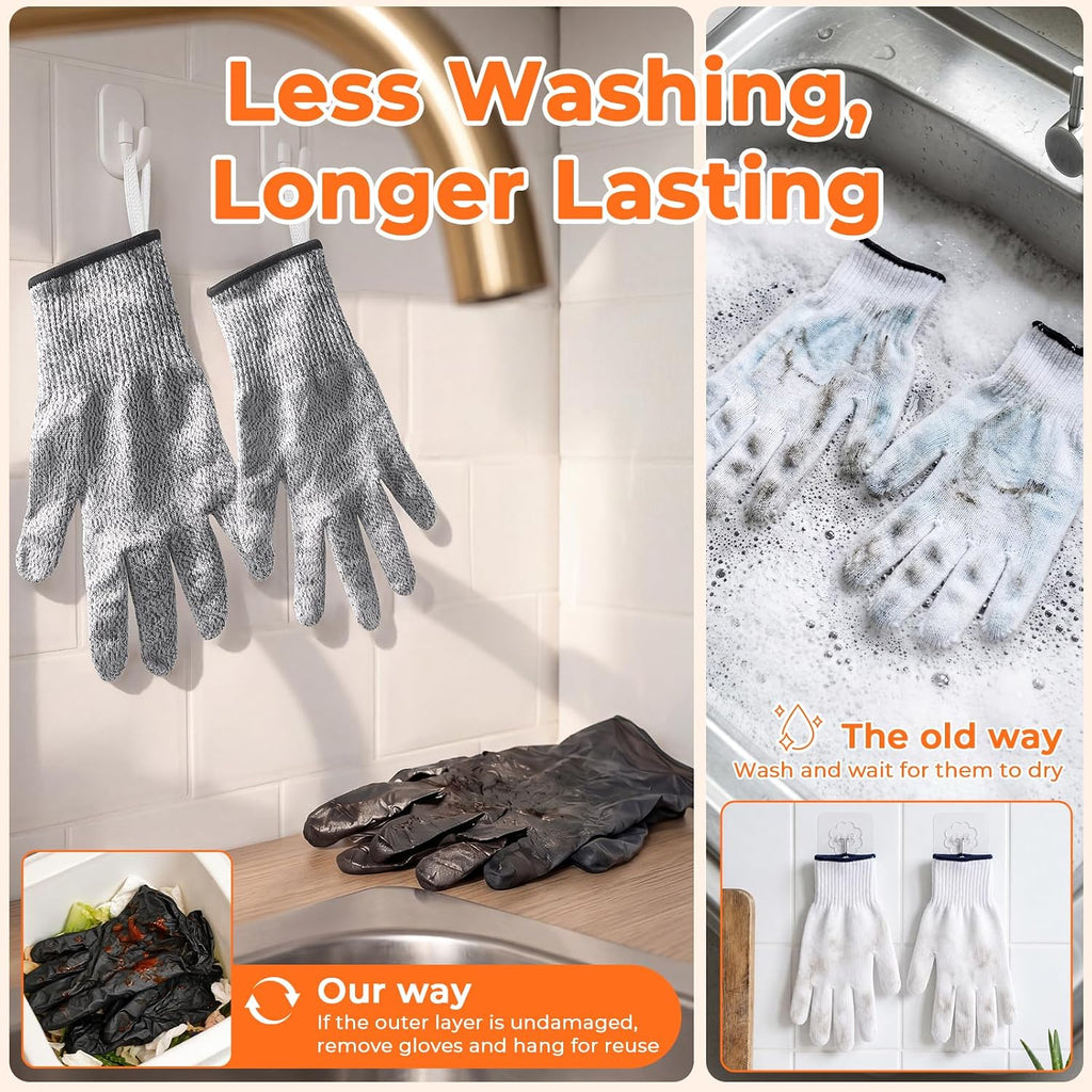 A5 Cut Resistant – Rarely Need Wash, with Nitrile Outer Gloves, Red/Black Cuffs, 13-Gauge Flexible Kitchen Gloves for